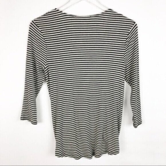 eri + ali | Anthropologie Grey White Stripe Top - Picture 3 of 8